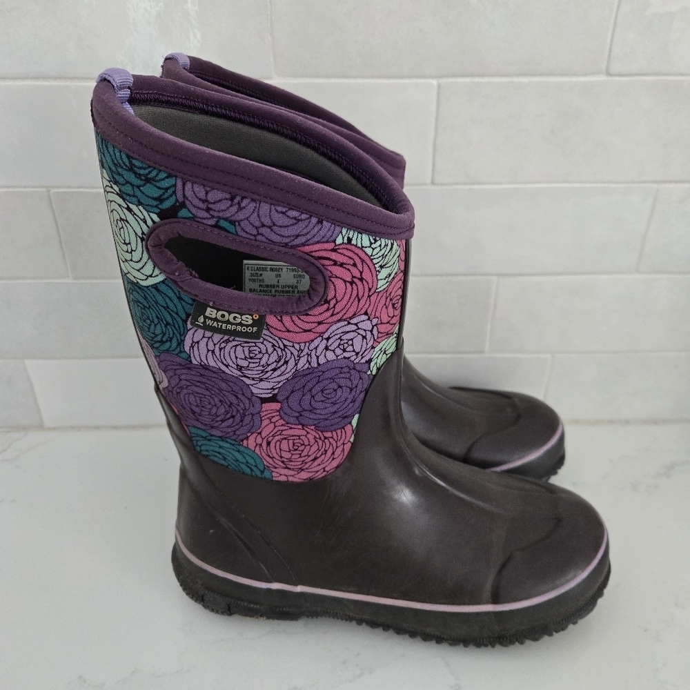 Bogs Classic High Handles Rosey Purple Floral Waterproof Insulated Snow Boots 4